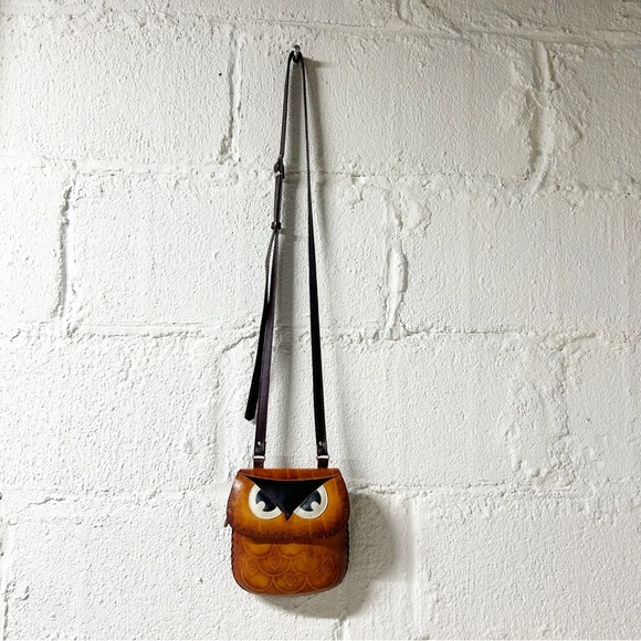 Vintage Owl Tooled Cowhide Leather Mini Crossbody Bag, Owl Pouch, Handmade EUC - Picture 4 of 9